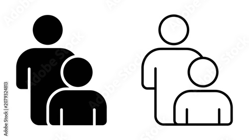 Принти на полотні Parent and Child Icon: Simple graphic icons depicting an adult figure standing protectively beside a smaller child figure, representing family, guidance, and companionship
