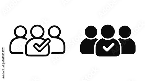Photos Group Selection Icons: Two icon sets displaying stylized human figures, one in outline and the other in solid black, with one figure clearly marked with a checkmark to indicate selection or approval