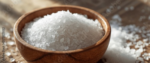 Sea salt in a wooden bowl o...
