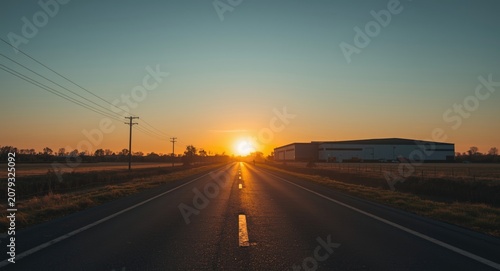 Sunrise over asphalt road a...