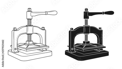 Canvas Print Vintage Embosser Set: A pair of classic manual embossers, one in line art and the other in silhouette, represent traditional crafting and stationery design