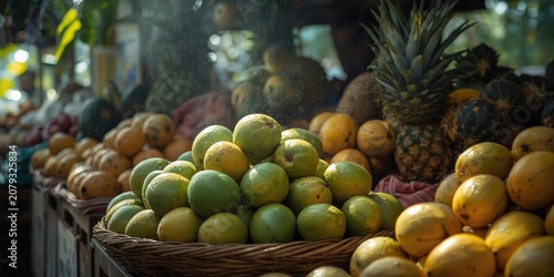 Fresh citrus fruits stacked...
