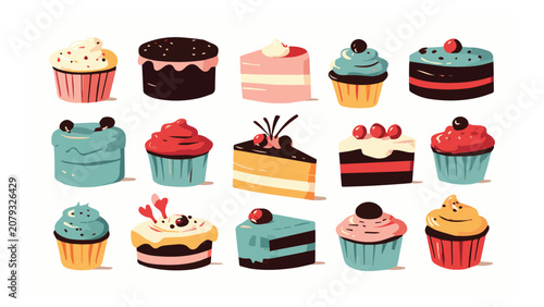 Colorful assortment of sweet cupcakes with frosting toppings for celebration and dessert emphasis