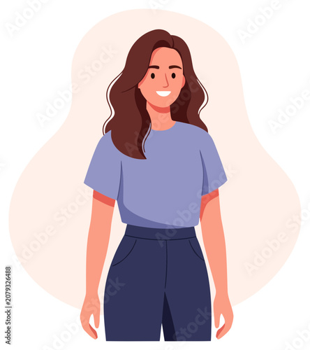 Avatar Smiling woman character flat vector illustration icon with transparent background asset