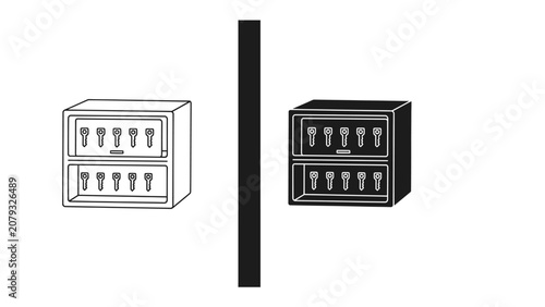 Принти на полотні Storage Compartments Comparison: A visual representation of two identical storage units, one outlined in white and the other in solid black, divided by a vertical line