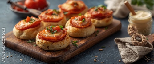 Mini pizzas topped with tom...