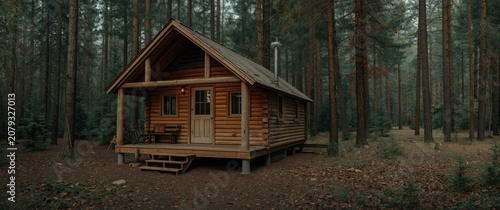 Wooden cabin in a dense for...