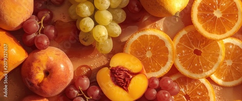 Mix of juicy peaches grapes...