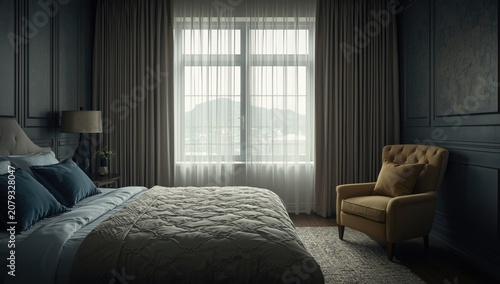 Cozy bedroom with a large w...