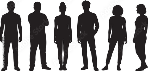 Schilderij op canvas Diverse group silhouettes standing against white background representing unity a