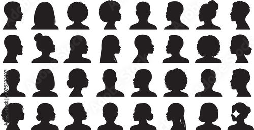 Foto Diverse human profile silhouettes against white background for identity and dive