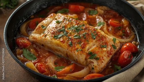 Baked fish with cherry toma...