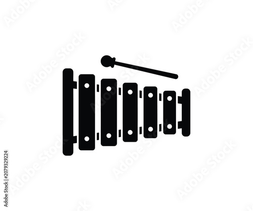 PrintTitle: Xylophone percussion musical instrument bar frame with mallet icon