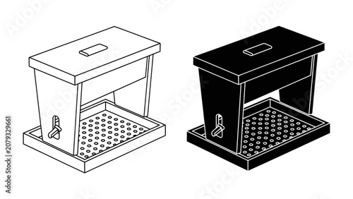 Photos Bird Feeder Duo: A minimalist illustration showcases a bird feeder in two contrasting styles – a clean line drawing and a solid silhouette, highlighting its functional design