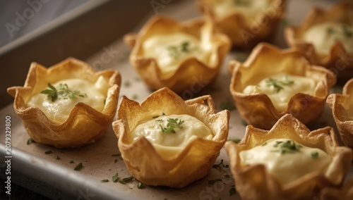 Baked pastry cups filled wi...