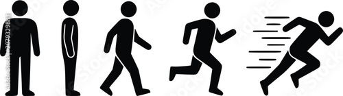 Tableau sur toile Human stick figure running progression silhouette set from standing to fast spri