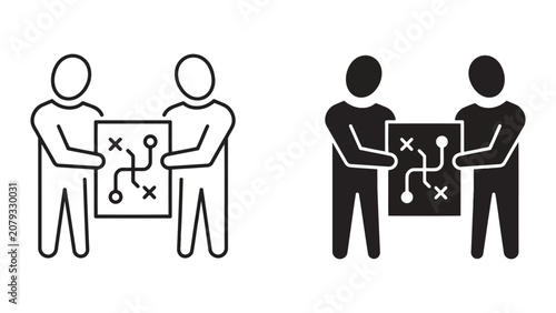 Business partners collaborating on strategic project planning icon set