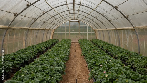 Rows of strawberry plants g...