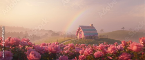 Pink house surrounded by ro...