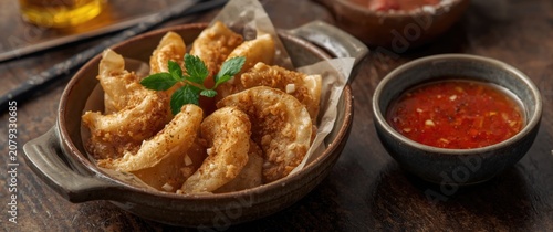 Fried dumplings served with...