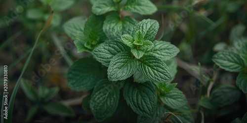 Fresh green mint leaves gro...