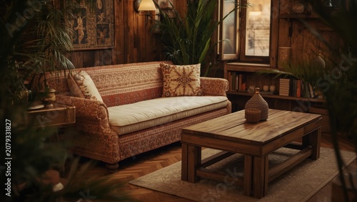 Cozy living room with rusti...