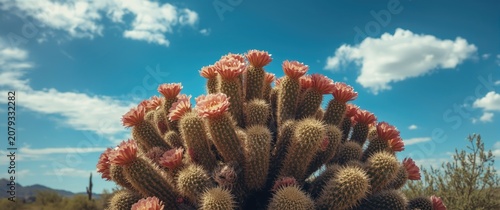 Cactus in bloom against a c...