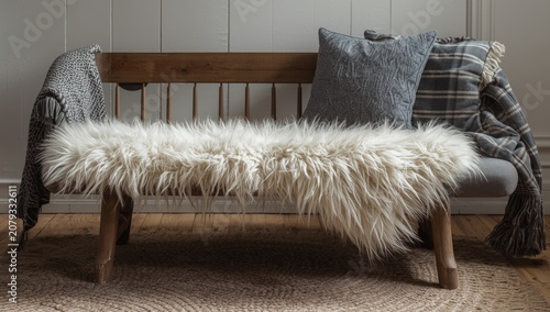 Cozy bench with fur throw a...