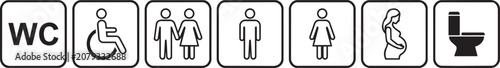 Public restroom icons in a row with clear design for accessibility and inclusivity during the day