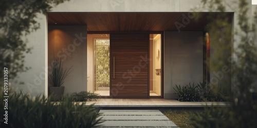 Modern wooden door entrance...
