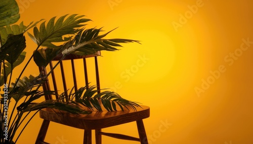 Wooden chair beside tropica...