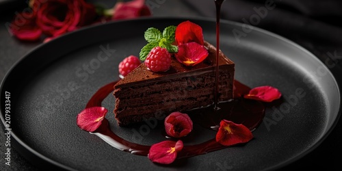 Chocolate cake slice with r...