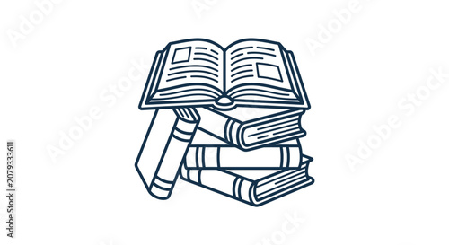 Stack of classic hardcover books with one open book on top