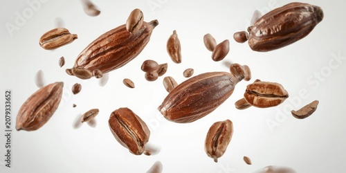 Floating coffee beans on a ...