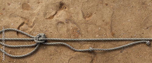 Knot tied in a rope on sand...