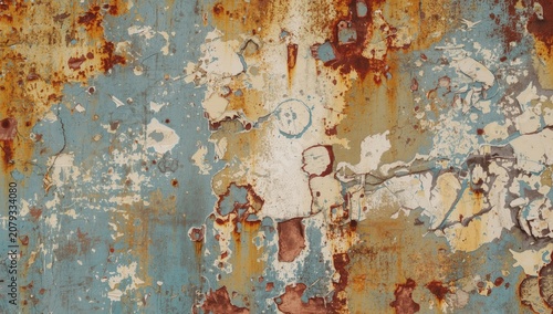Peeling blue and rusted met...