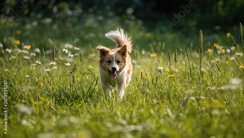 Dog running happily through...