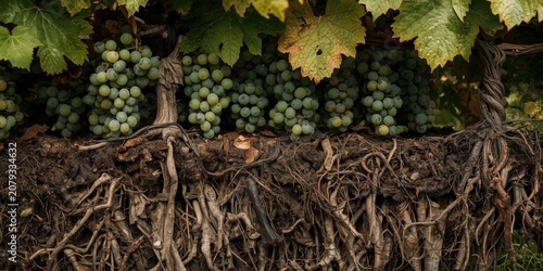 Grapes on vines with expose...