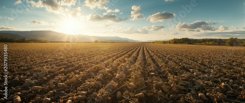 Sunset over harvested field...