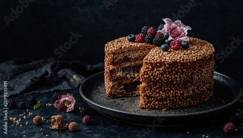 Layered chocolate cake topp...
