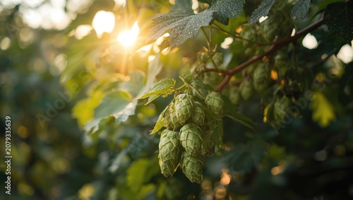 Hops growing on a vine in s...