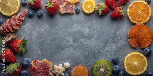 Colorful fruit frame on a g...