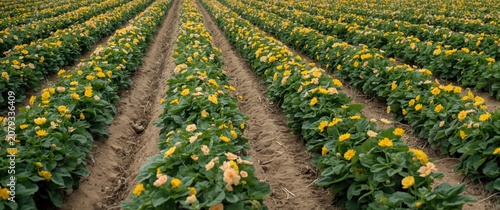 Rows of blooming yellow flo...