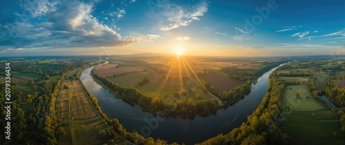 Wide aerial panorama of riv...