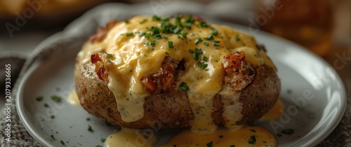 Baked potato topped with ch...