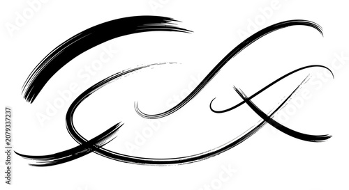 Abstract black ink brush strokes forming an elegant flowing design on a white background.