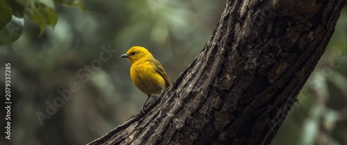 Yellow bird perched on a tr...
