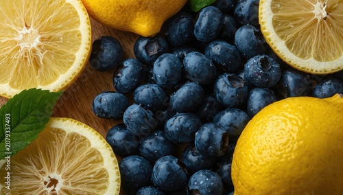 Lemons and blueberries on a...