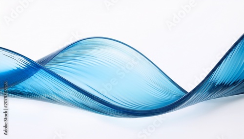 Wide Panoramic Closeup Of Transparent Blue Glass Wave In White Background
