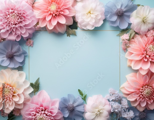 elegant pastel flower border with copy space for greeting cards